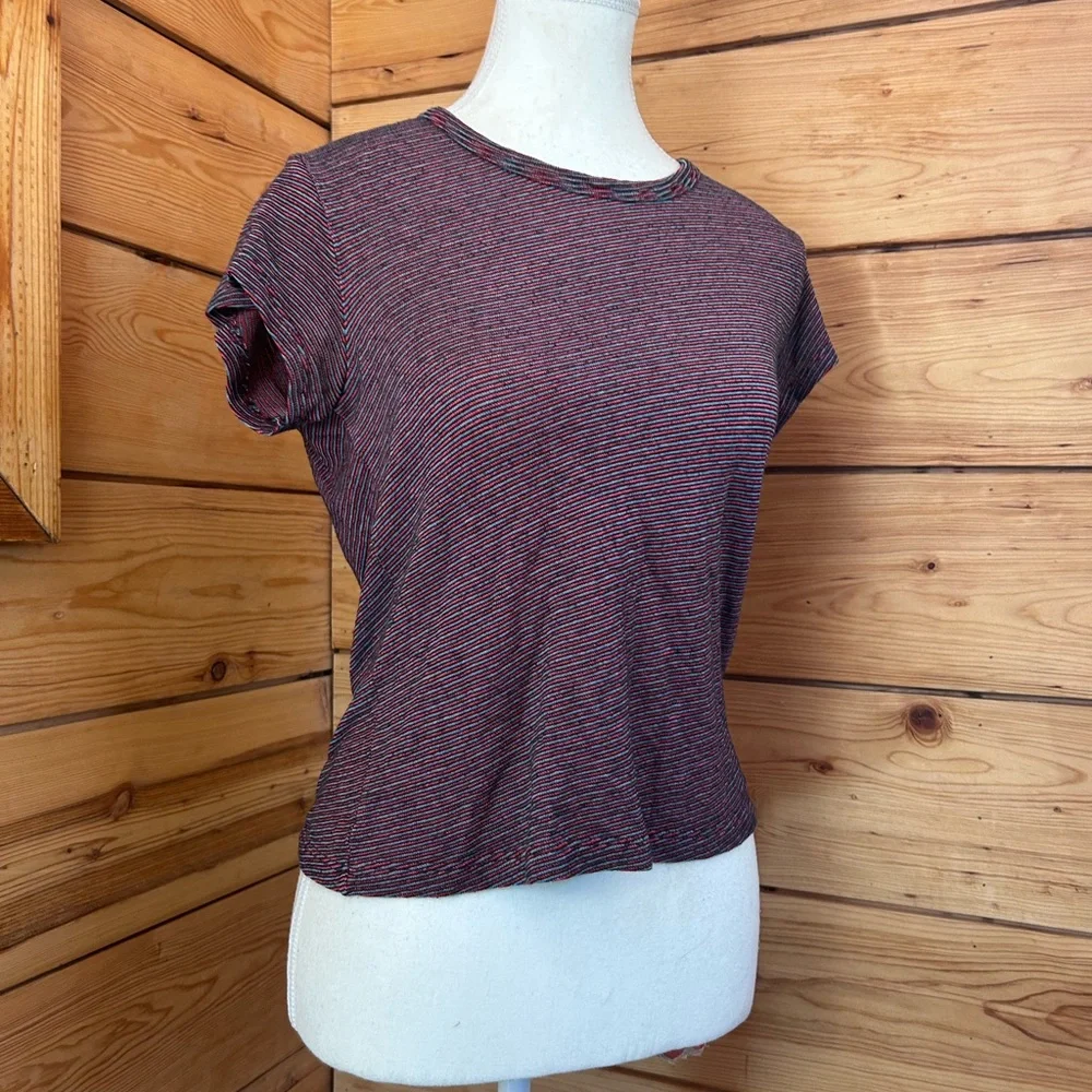 Brandy Melville Striped Baby Tee Red Blue Size Small Medium Retro Y2K Cute Ditsy - Picture 4 of 8